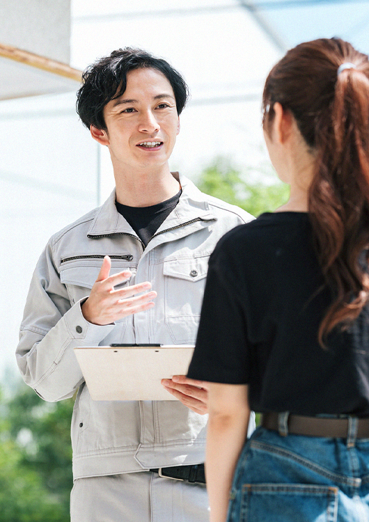 アフターフォロー・お客様満足への取り組み 60年間長期保証最大20年間、最高で5,000万円までの地盤保証最大2,000万円までの耐震補償