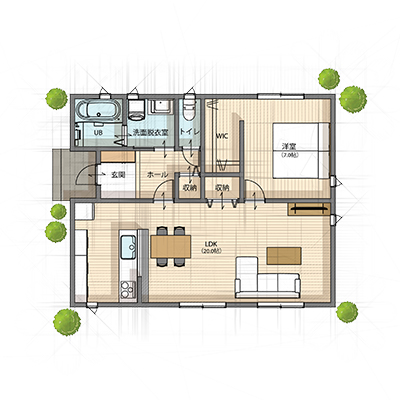 東西20.37坪　平屋